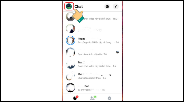 Truy cập Messenger và chọn biểu tượng tài khoản cá nhân để cài đặt nhạc chuông tin nhắn.