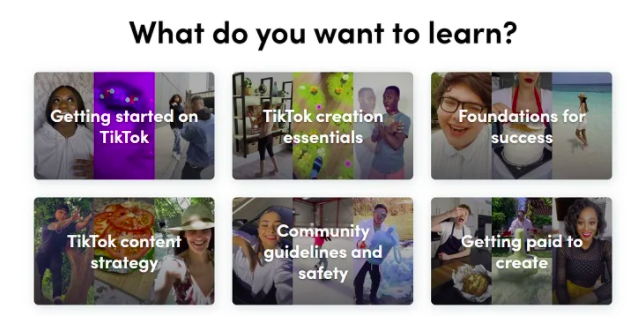 nền tảng giáo dục Tiktork Creator Portal gồm 6 phần mục chính