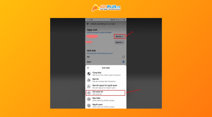 Tại phần “Thông tin cơ bản”, tìm đến dòng có ngày sinh và nhấn vào nút “Chỉnh sửa” bên cạnh. Khi menu mới xuất hiện, bạn có thể tùy chỉnh quyền riêng tư bằng cách chọn biểu tượng tam giác nhỏ hướng xuống và chọn “Chỉ mình tôi” để ẩn ngày sinh.