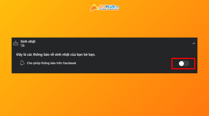 Tắt tính năng Cho phép thông báo sinh nhật