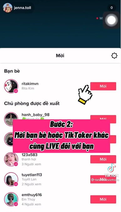 Bước 2: Chọn trong danh sách bạn bè người bạn muốn cùng tham gia Livestream