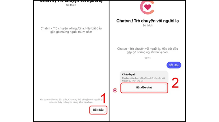 Nhấn chọn Bắt đầu chat để tham gia kênh chat Chatvn