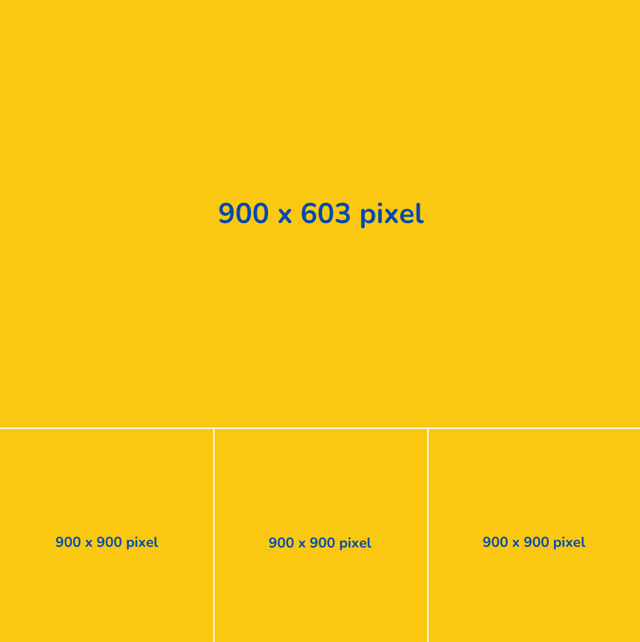 Kích thước 3 ảnh trong quảng cáo hình ngang (900 x 603 pixel), 3 hình nhỏ dưới (900 x 900 pixel).