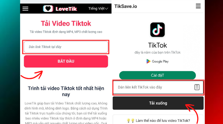 Mở Lovetik hoặc Tiksave và dán link video