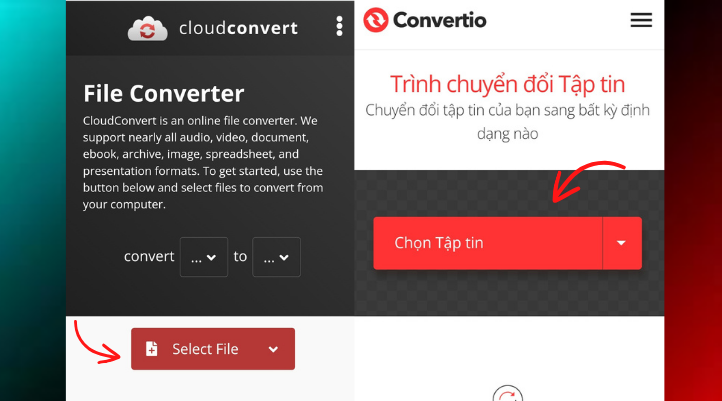 Mở Cloudconvert hoặc Convertio và tải file lên