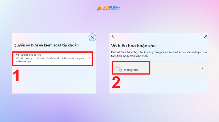 Bước kế tiếp chọn Vô hiệu hóa hoặc xóa  và chọn Instagram mà bạn muốn khóa
