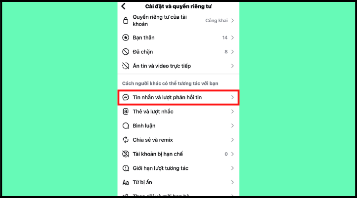 Tiếp tục chọn ô Tin nhắn và lượt phản hồi tin có biểu tượng messenger