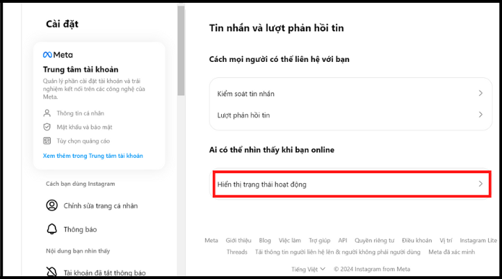 Cách tắt trạng thái hoạt động là chọn ô Hiển thị trạng thái hoạt động bên phải