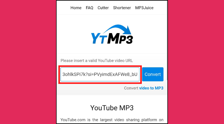 Truy cập vào YTMP3 và dán link video để chuyển Youtube thành MP3