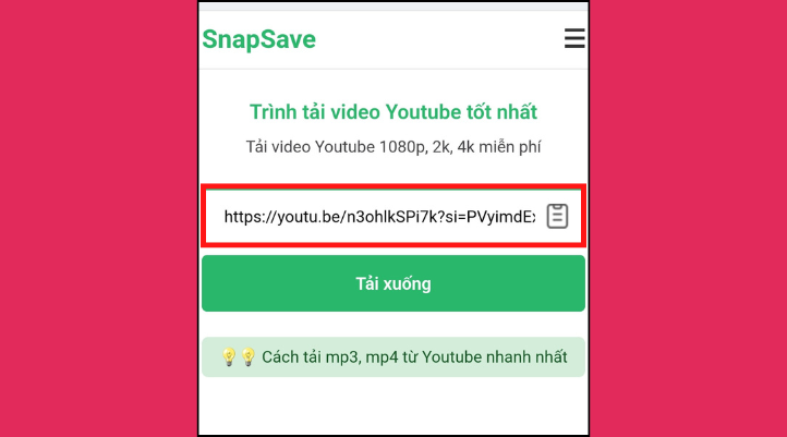 Truy cập vào SnapSave và dán link video để chuyển Youtube thành MP3