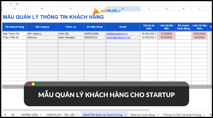 Mẫu quản lý thông tin khách hàng cho doanh nghiệp Startup