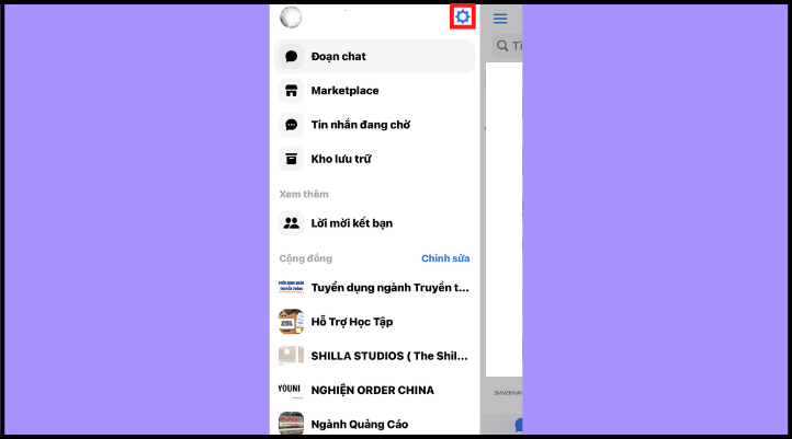 Chọn biểu tượng bánh răng kế bên ảnh đại diện để tắt hoạt động trên Messenger