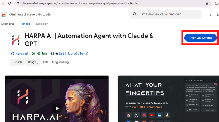 Truy cập vào Harpa AI và thêm vào tiện ích