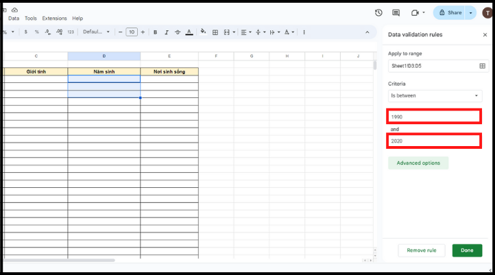 Quản lý dữ liệu hiệu quả bằng cách tạo Data Validation trong Google Sheet