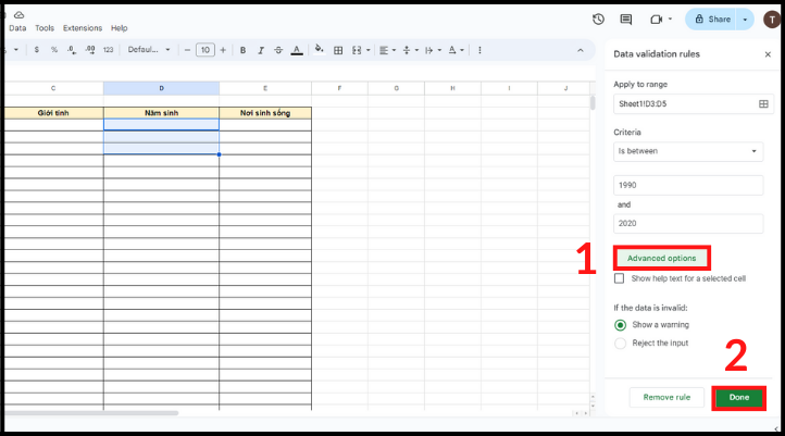 Quản lý dữ liệu hiệu quả bằng cách tạo Data Validation trong Google Sheet