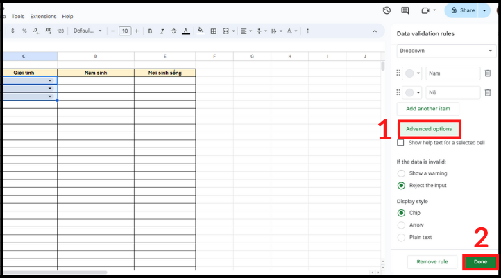 Quản lý dữ liệu hiệu quả bằng cách tạo Data Validation trong Google Sheet