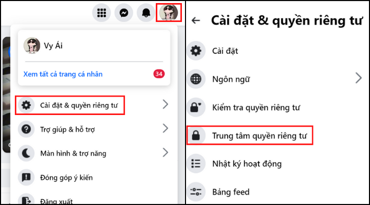 Vào Trung tâm quyền riêng tư để bật xác thực