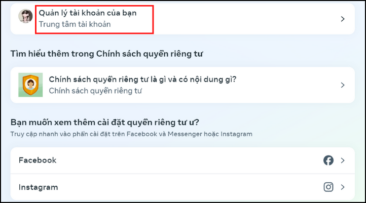 Chọn quản lý tài khoản