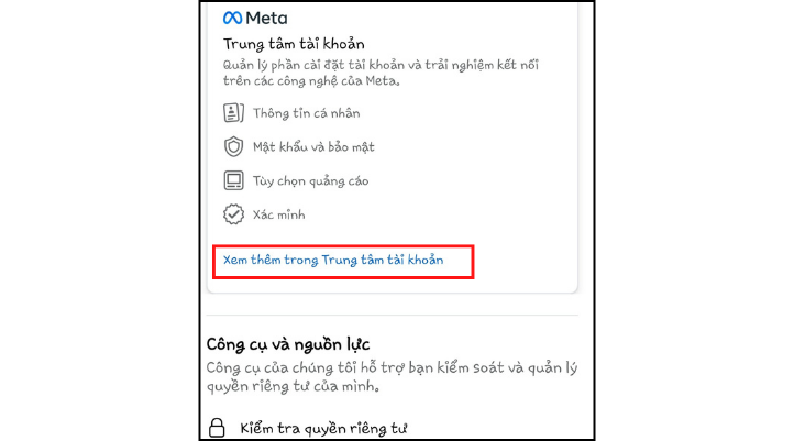 Vào Xem thêm trong Trung tâm tài khoản