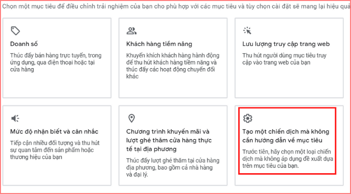 Chọn mục tiêu quảng cáo Youtube