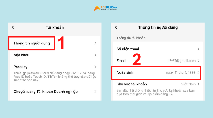 Kế đến chọn Thông tin người dùng và chọn ục Ngày sinh để tiến hành thay đổi ngày sinh.