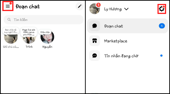 Vào Messenger và chọn cài đặt