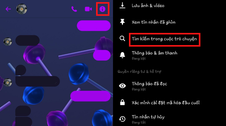 Mở ứng dụng Messenger và chọn Tìm kiếm trong cuộc trò chuyện