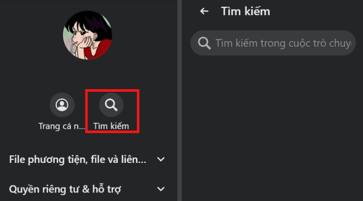Chọn cuộc trò chuyện và nhấn vào Tìm kiếm