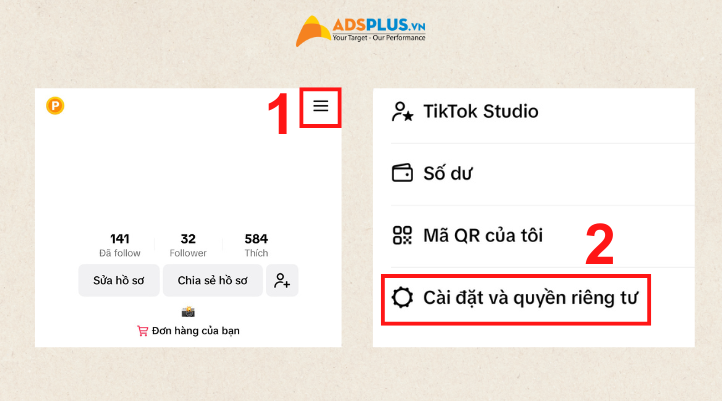 Chọn vào dấu 3 gạch và chọn vào Cài đặt quyền riêng tư trên thanh