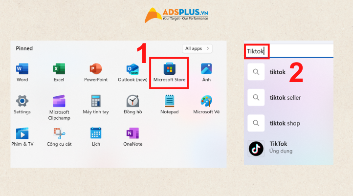 Để tải TikTok về máy tính đầu tiên nhấn chọn vào Microsoft Store và tìm kiếm từ khóa " TikTok".