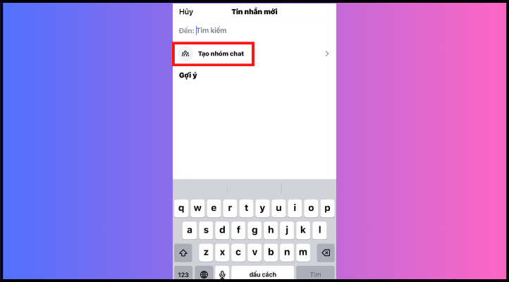 Chọn vào mũi tên bên phải chữ Tạo nhóm chat.