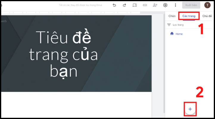 Thêm trang mới bằng cách nhấn vào dấu cộng dưới mục các trang bên tay phải