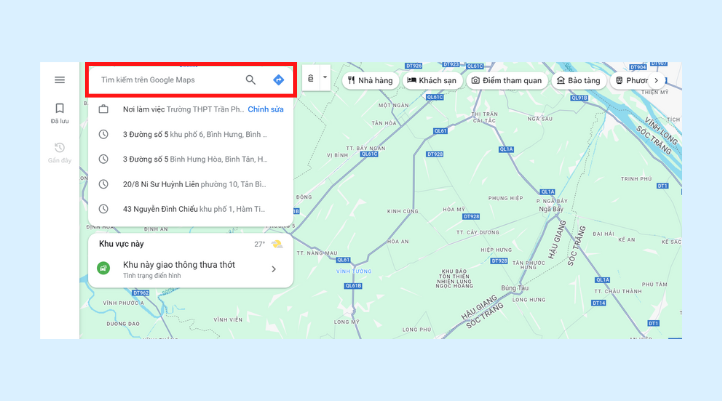 Bạn hãy truy cập vào website Google Maps để bắt đầu cách ghim vị trí trên Google Map bằng máy tính, sau đó bạn điền địa chỉ vào thanh tìm kiếm