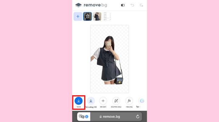 Sau khi hình ảnh được tắt nền, bạn ấn tiếp vào nút Tải xuống ở góc dưới bên trái