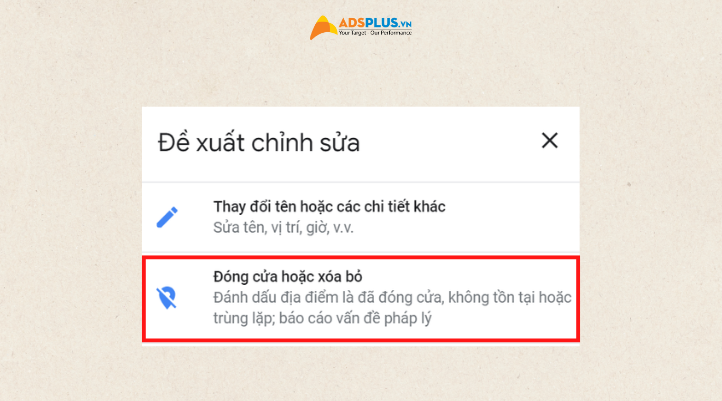 Bước 3: Chọn Đóng cửa hoặc xóa bỏ