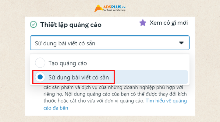 Bước 8: Chọn Sử dụng bài viết có sẵn