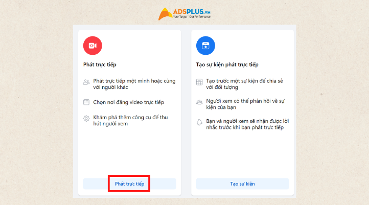Bước 2: Chọn Phát trực tiếp.
