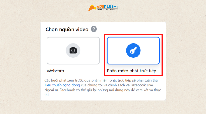 Bước 3: Chọn phần mềm phát trực tiếp.