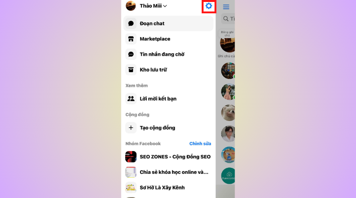 Chọn tiếp biểu tượng bánh rắng để khóa Messenger tạm thời