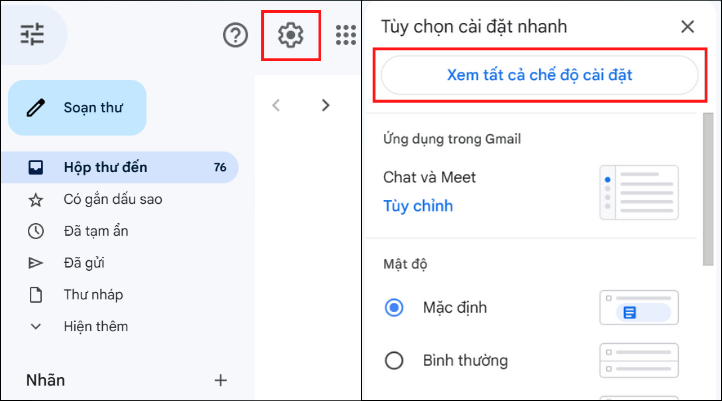 Chọn biểu tượng răng cưa và nhấn Xem tất cả chế độ cài đặt