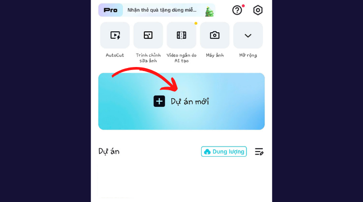 Nhấn vào nút Dự án mới để bắt đầu edit video TikTok