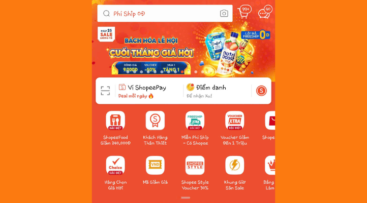 Truy cập vào ứng dụng Shopee để bắt đầu cách săn mã giảm giá Shopee 