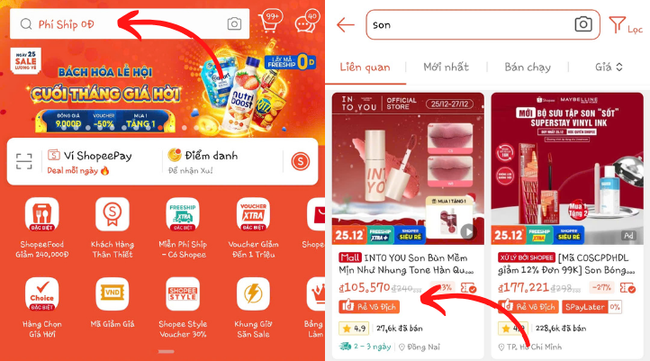 Truy cập vào ứng dụng Shopee và tìm kiếm sản phẩm