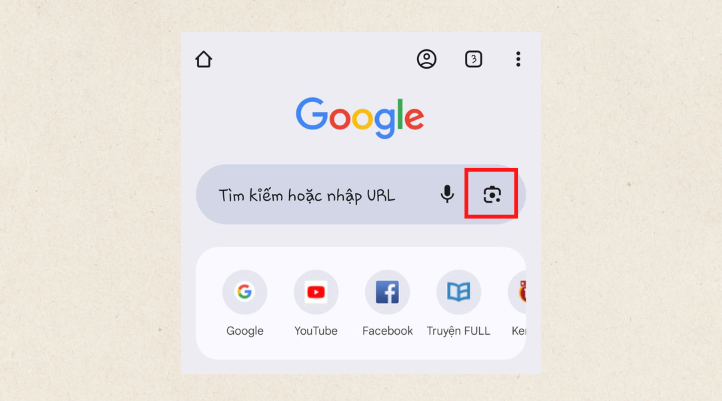 Bước 1: Truy cập vào Google tìm kiếm trên thiết bị điện thoại và chọn biểu tượng Camera