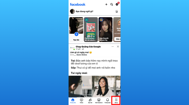 Đầu tiên, bạn vào mục Menu có biểu tượng 3 gạch ở góc dưới màn hình
