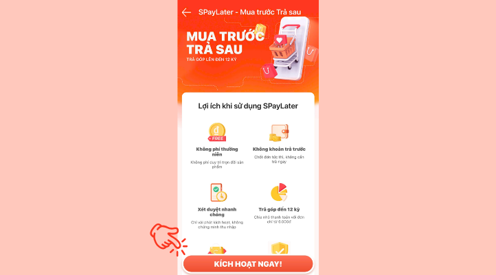 Người dùng dễ dàng đăng ký Spaylater trong ứng dụng Shopee