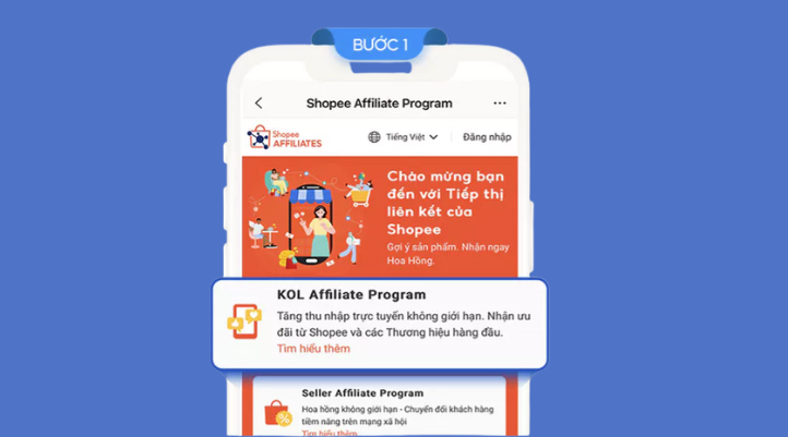 Chọn Kol Affiliate Program để tiếp thị liên kết shopee trên điện thoại