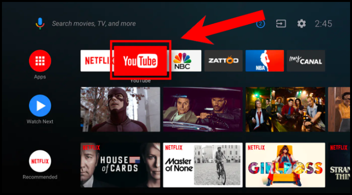 Mở ứng dụng YouTube trên Smart TV từ giao diện chính