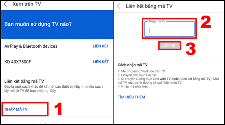 Nhập mã số TV trên ứng dụng YouTube điện thoại để liên kết thiết bị