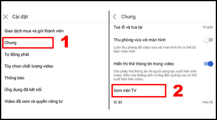 Truy cập mục Cài đặt trên YouTube và chọn tính năng Xem trên TV